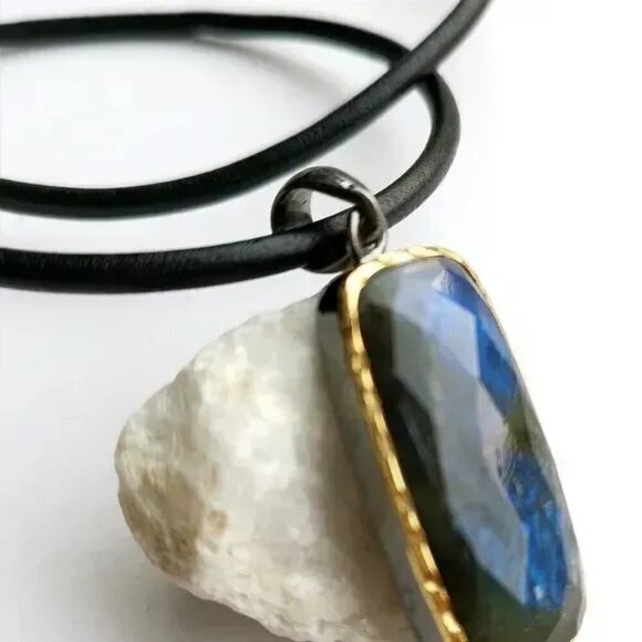 NEW labradorite pendant necklace in Sterling Silver 14k gold vermeil - Picture 2 of 9